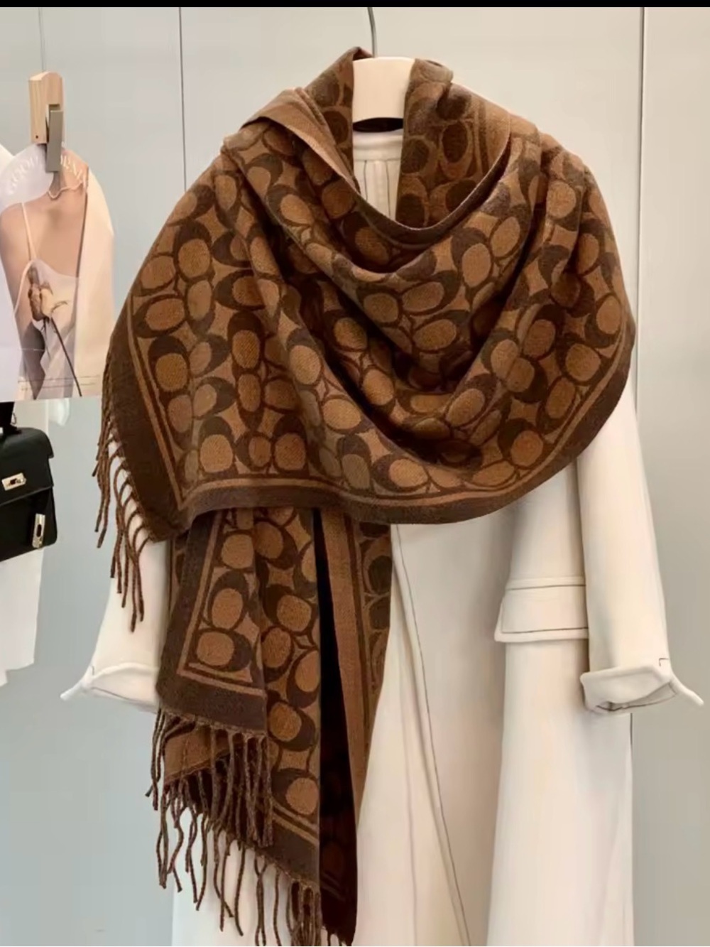 Designer-Inspired Brown Patterned Wool Scarf Wrap(PRE ORDER ONLY)
